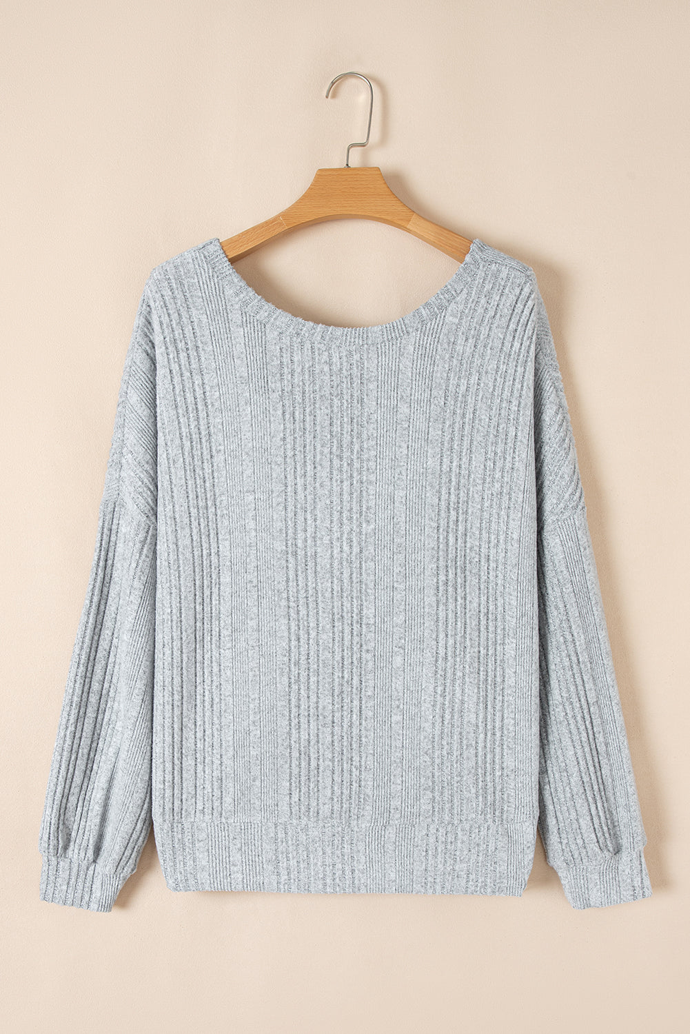 Light Grey Ribbed Backless Drop Sleeve Top