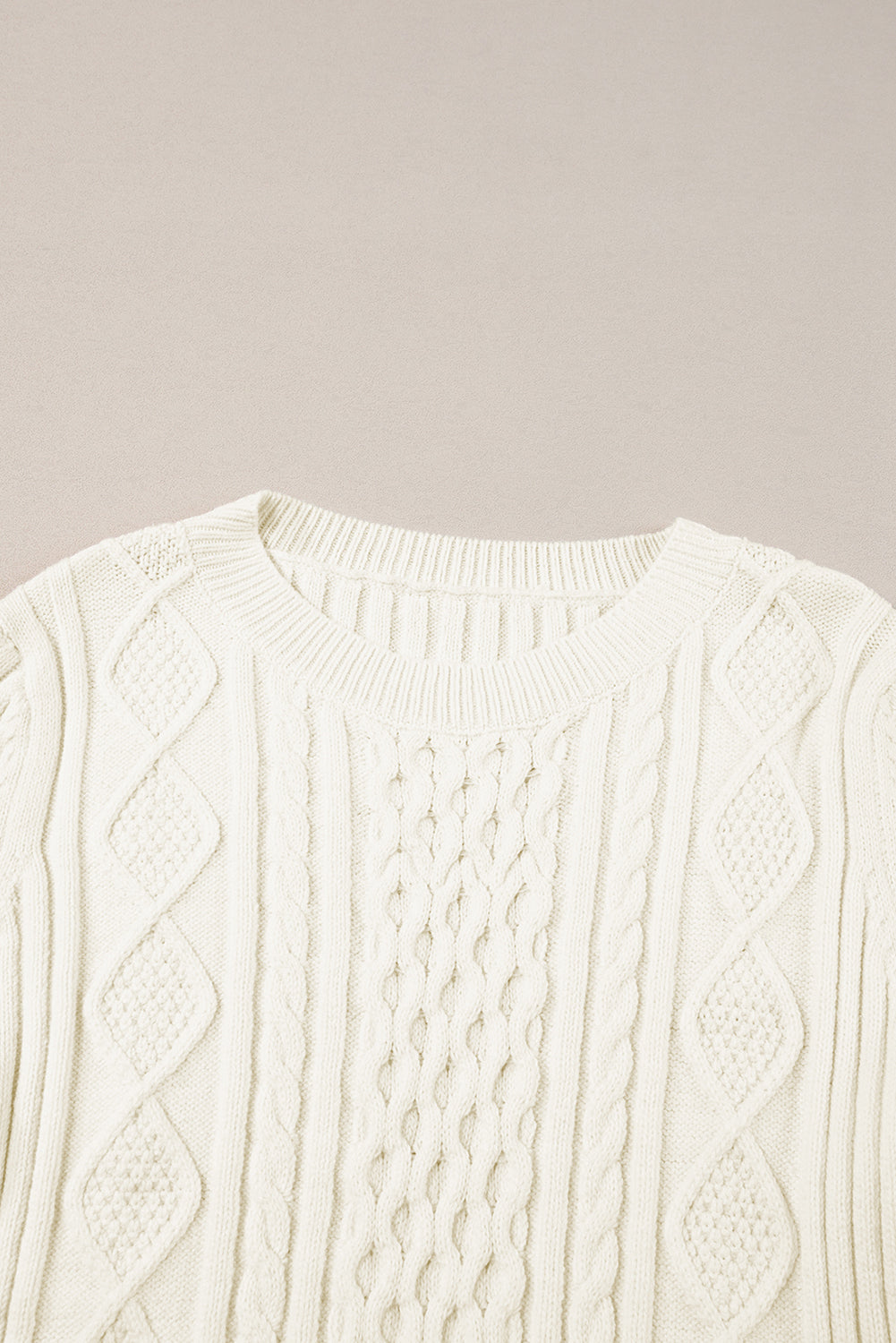 White Solid Color Cable Knit Cropped Sweater