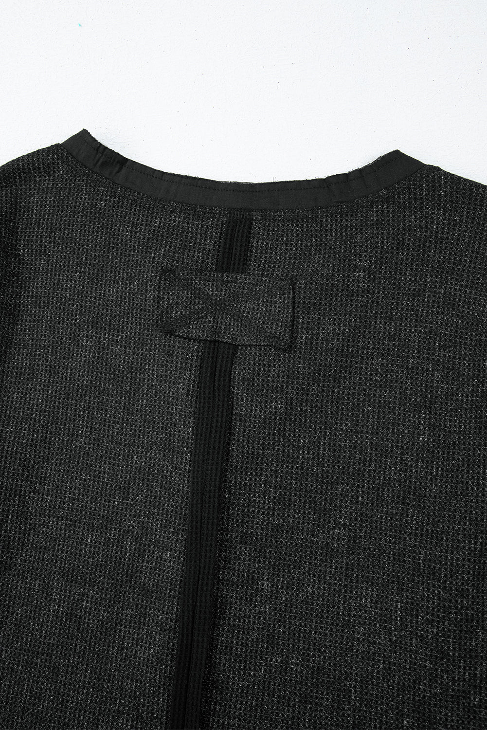 Black Button V Neck Waffle Henley Top