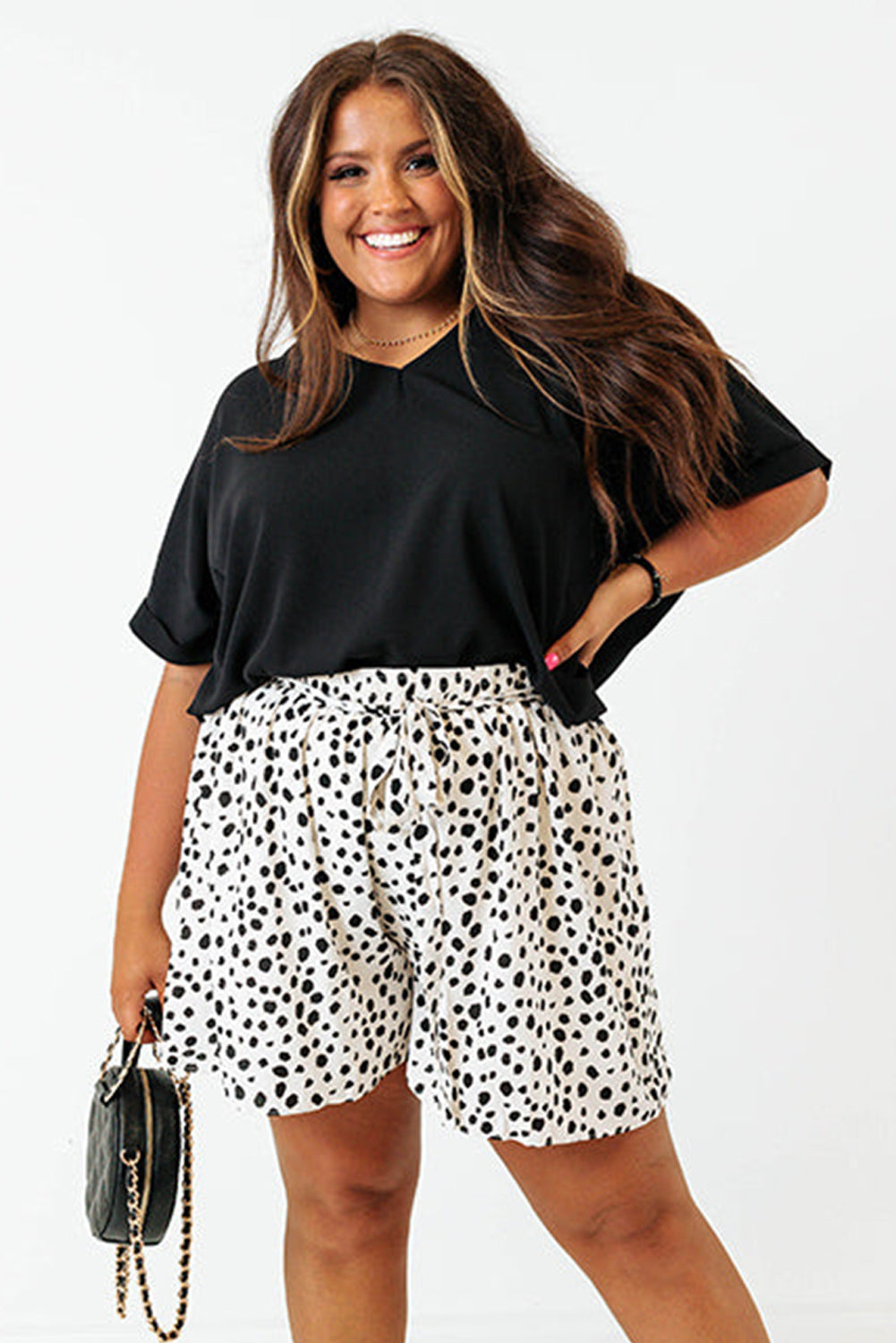 Black Seamed Back High Low Hem V Neck Plus Size Tee