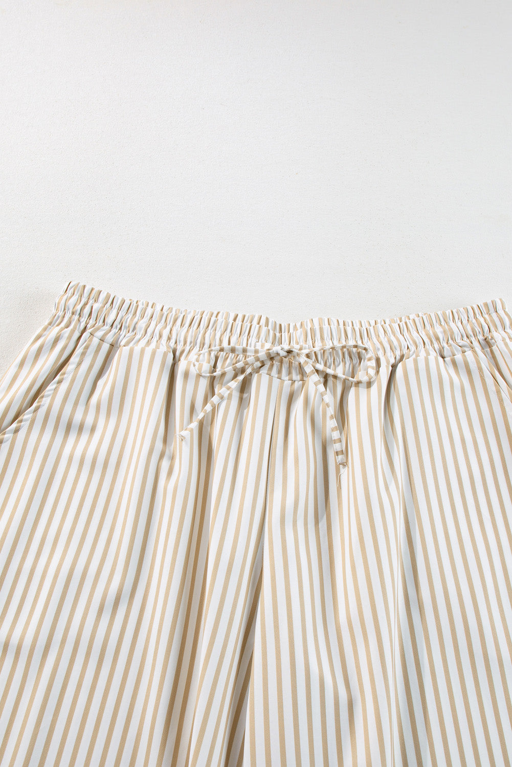 Khaki Striped Drawstring Waist Plus Size Wide Leg Pants