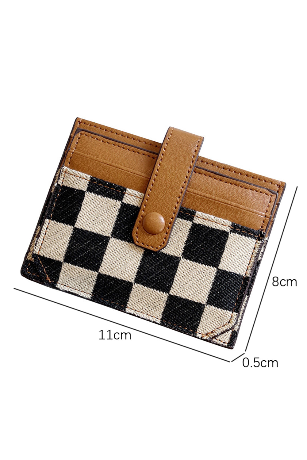 Coffee Leather Checkered Canvas Patchwork Card Wallet