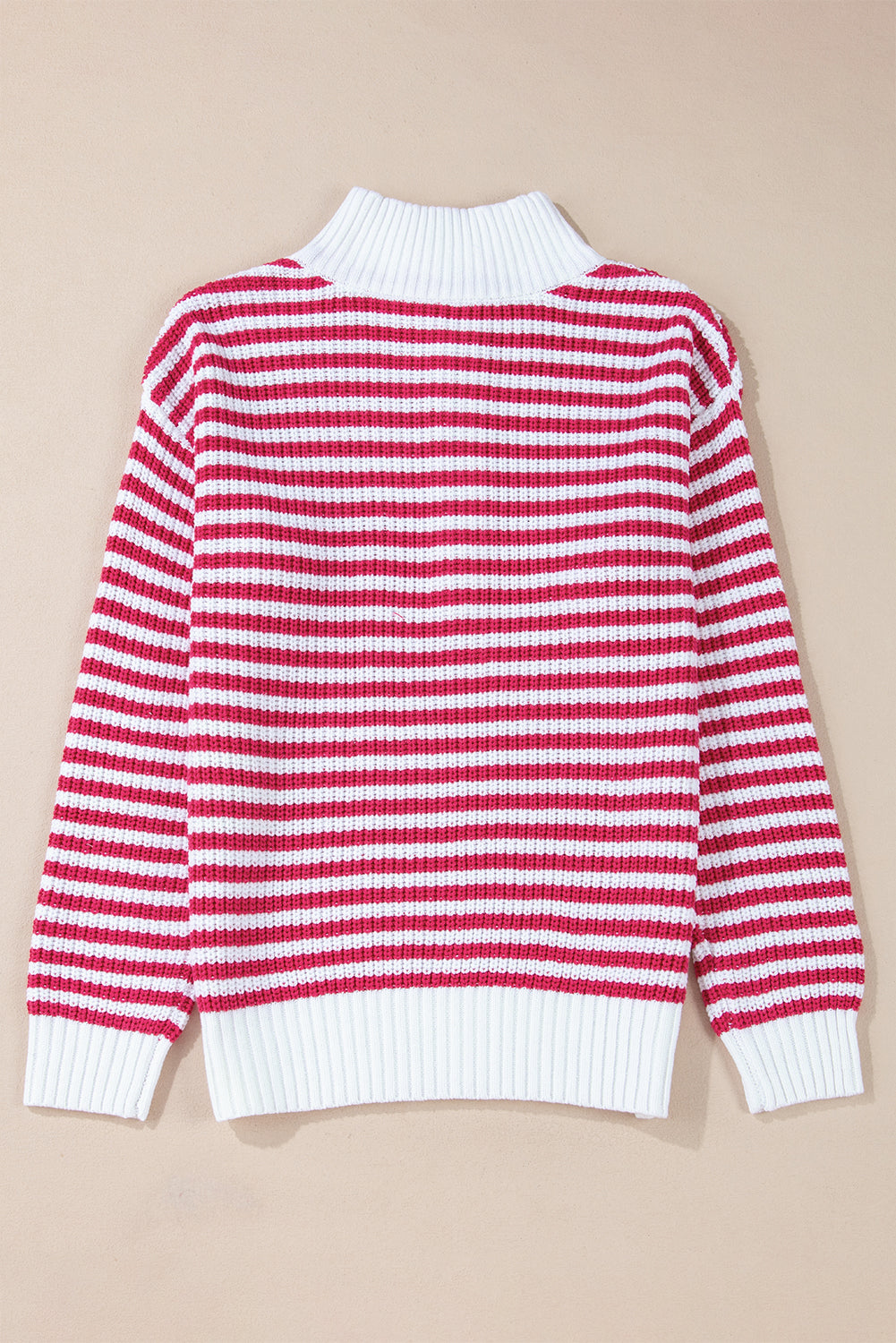 Khaki Stripe Zip Up Collar Drop Sleeve Sweater