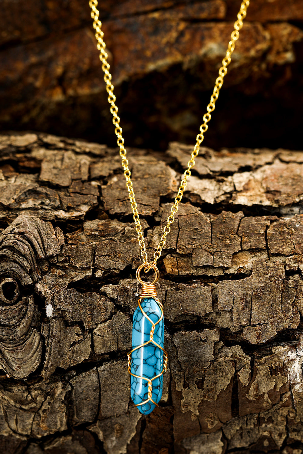 Blue Wire Wrapped Turquoise Pendant Necklace