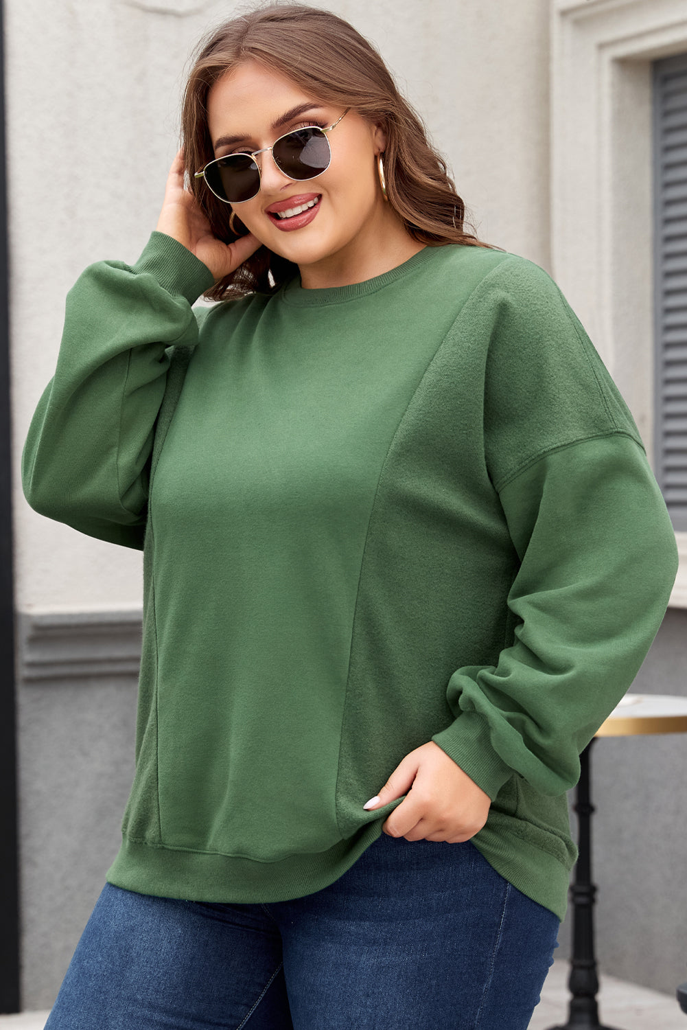 Black Loose Patchwork Crewneck Plus Size Sweatshirt