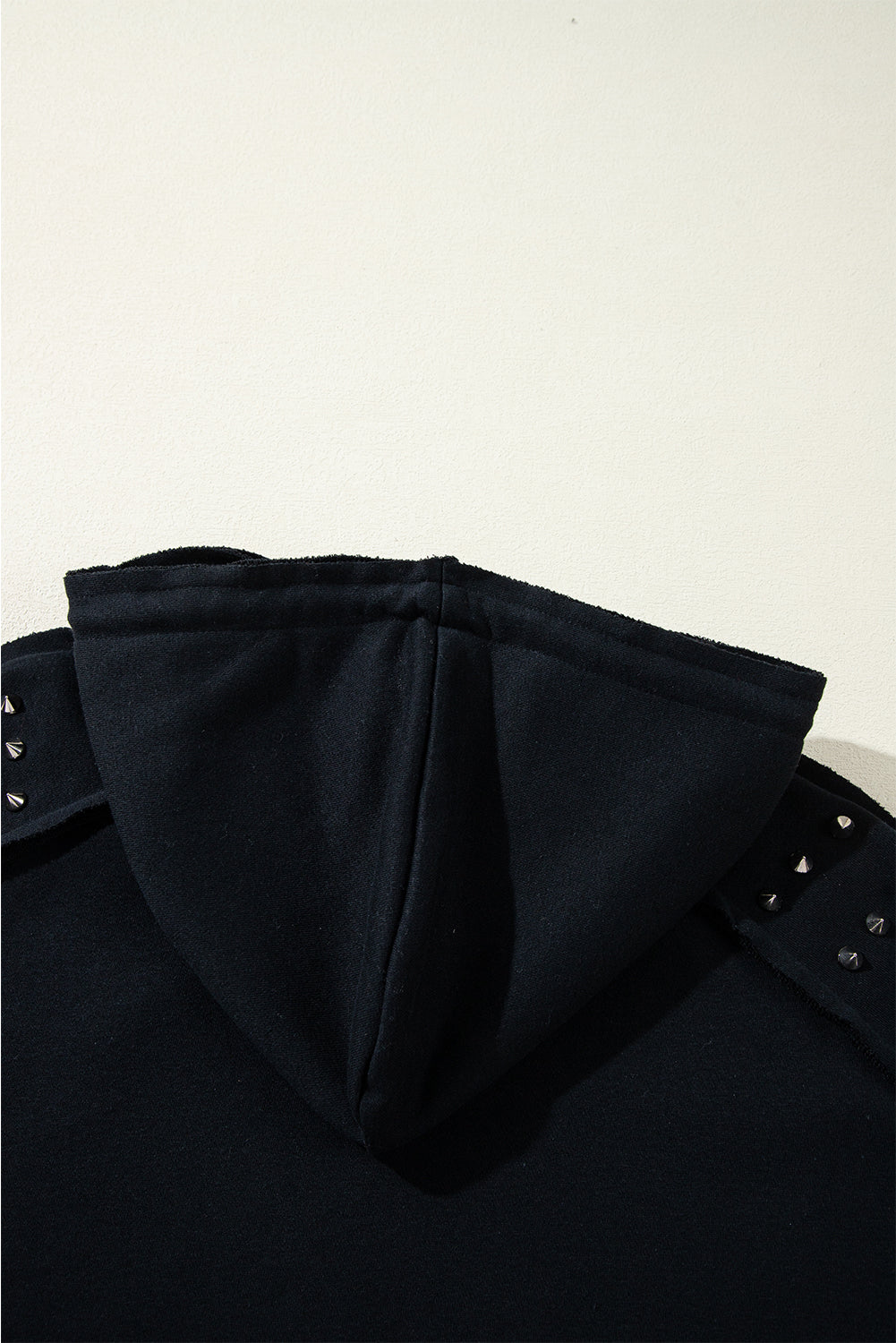 Black Stud Detail Kangaroo Pocket Drawstring Hoodie