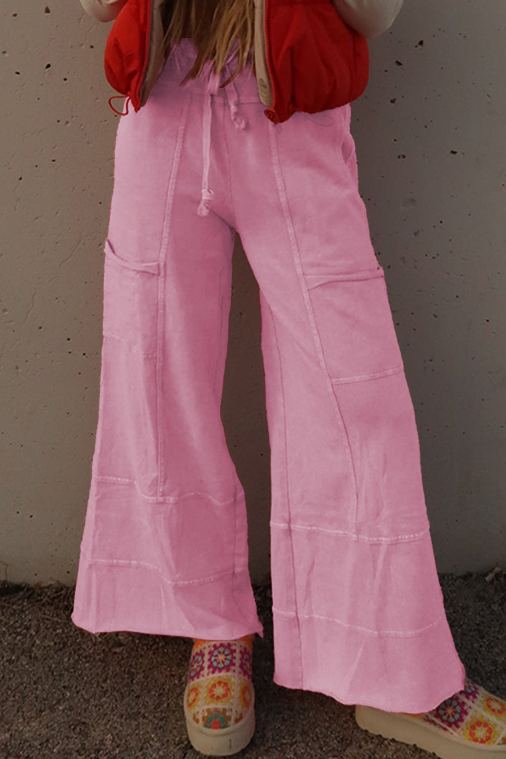 Black Mineral Wash Exposed Seam Wide Leg Cargo Pants