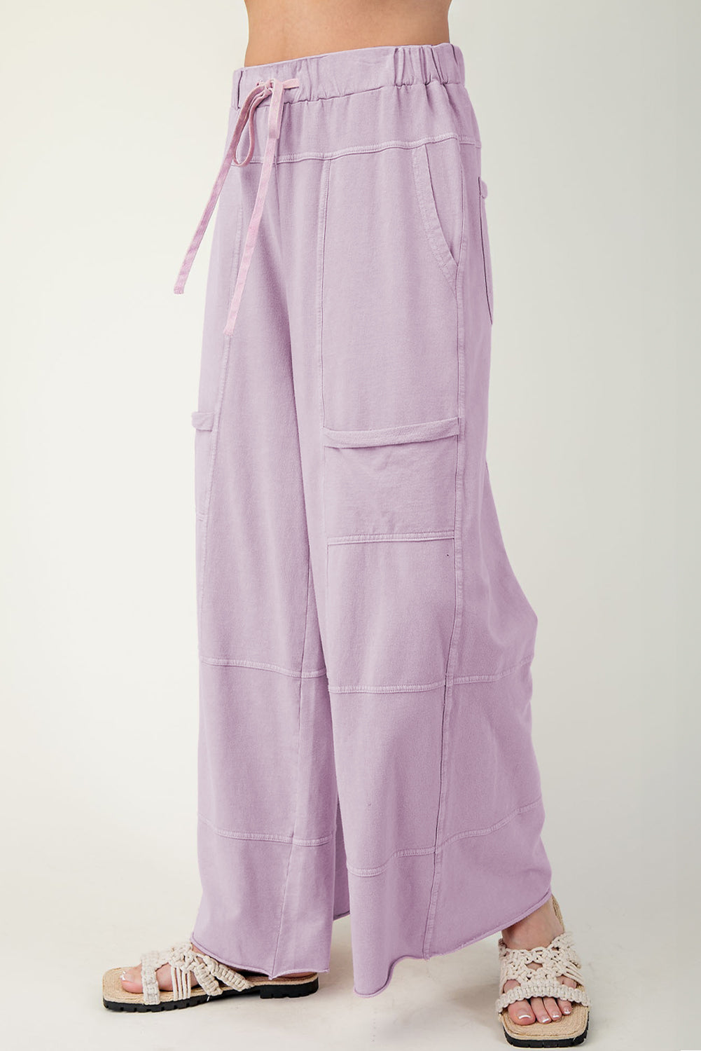 Black Mineral Wash Exposed Seam Wide Leg Cargo Pants