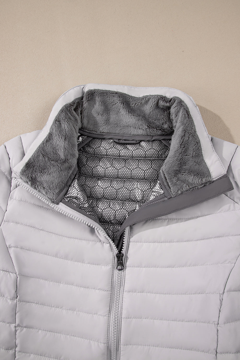 Black Solid Color Quilted Zip-up Puffer Jacket