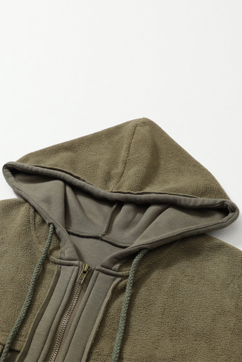 Tan Bishop Sleeve Zip Up Flap Pockets Hoodie Jacket