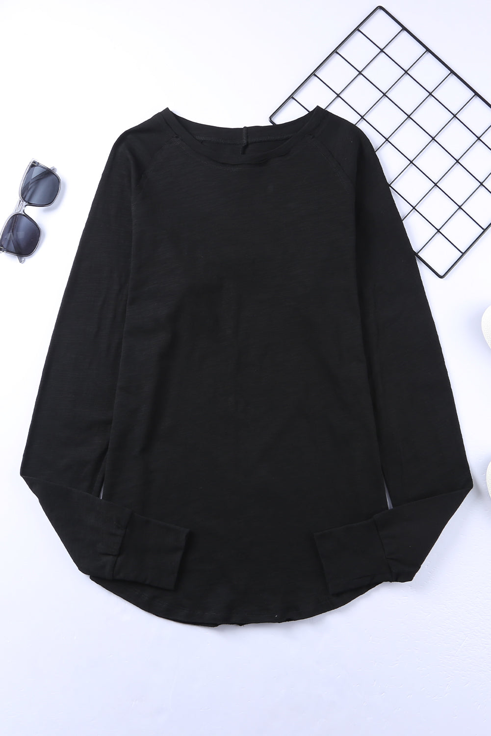 Green Plain Solid Casual Thumbhole Long Sleeve Top