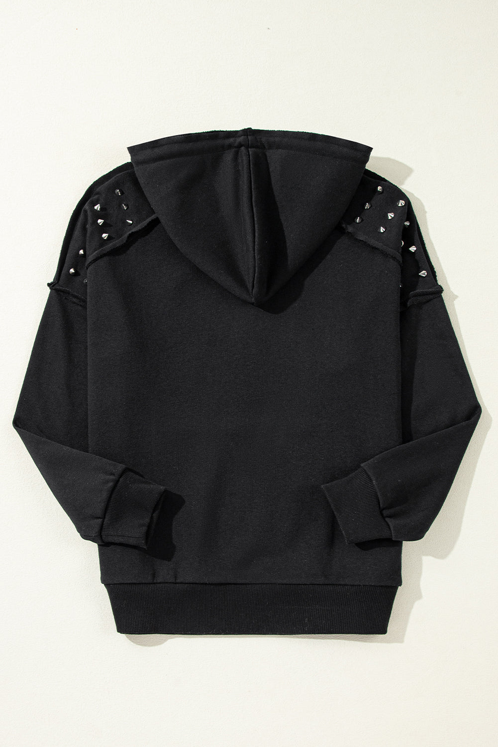 Black Stud Detail Kangaroo Pocket Drawstring Hoodie