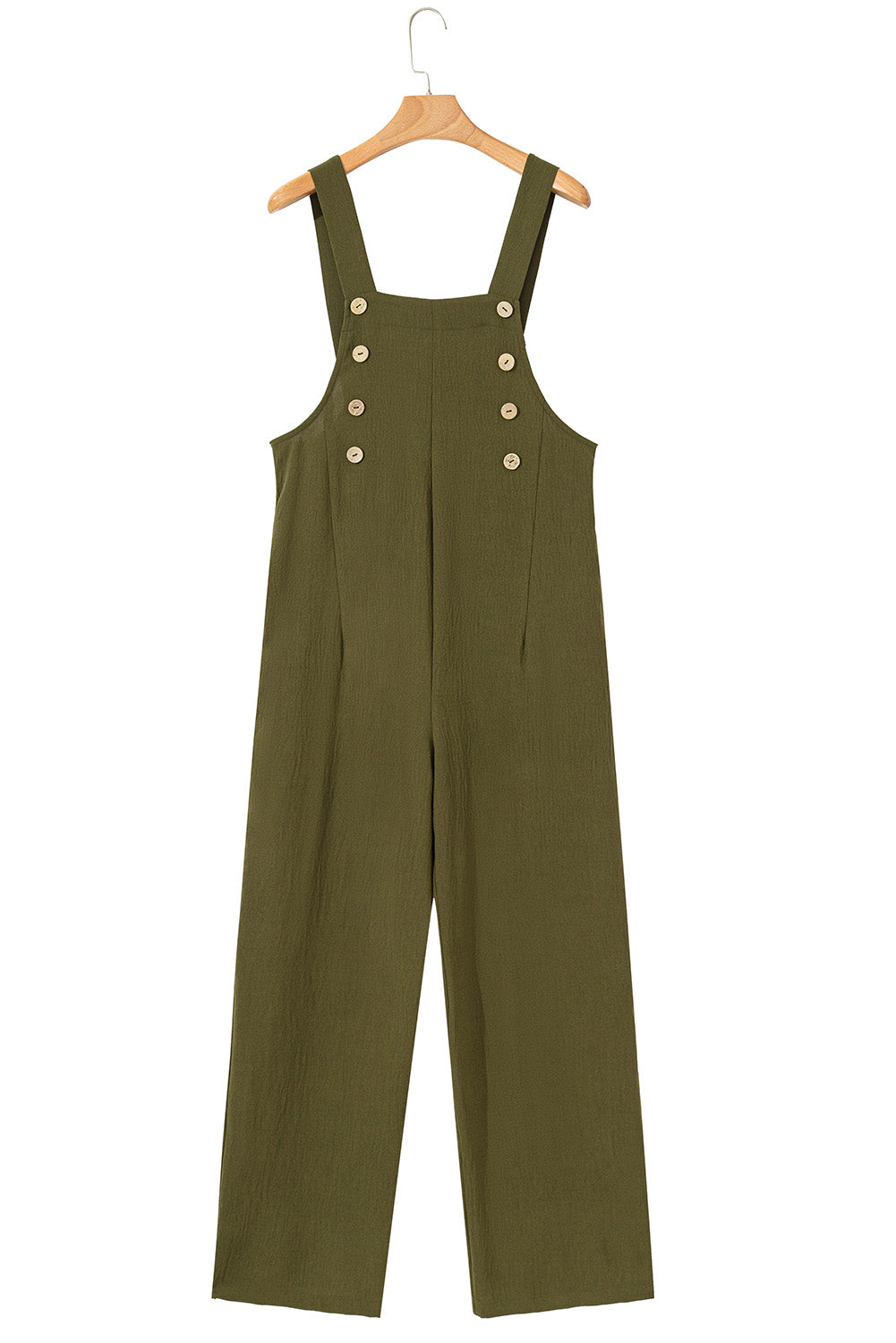 Jungle Green Solid Color Button Straight Leg Overall