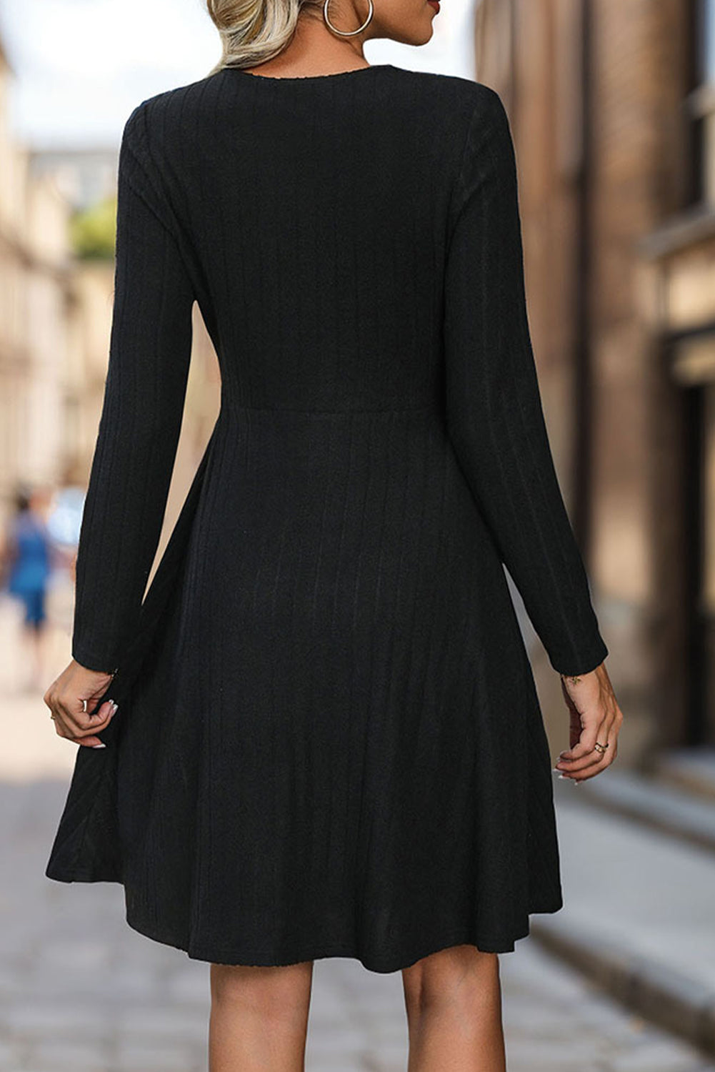 Black Long Sleeve Pit Stripe Solid Knit Dress