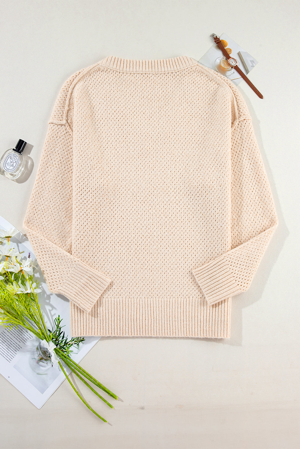 Dark Brown Plain Oversized Hollowed Knit Sweater