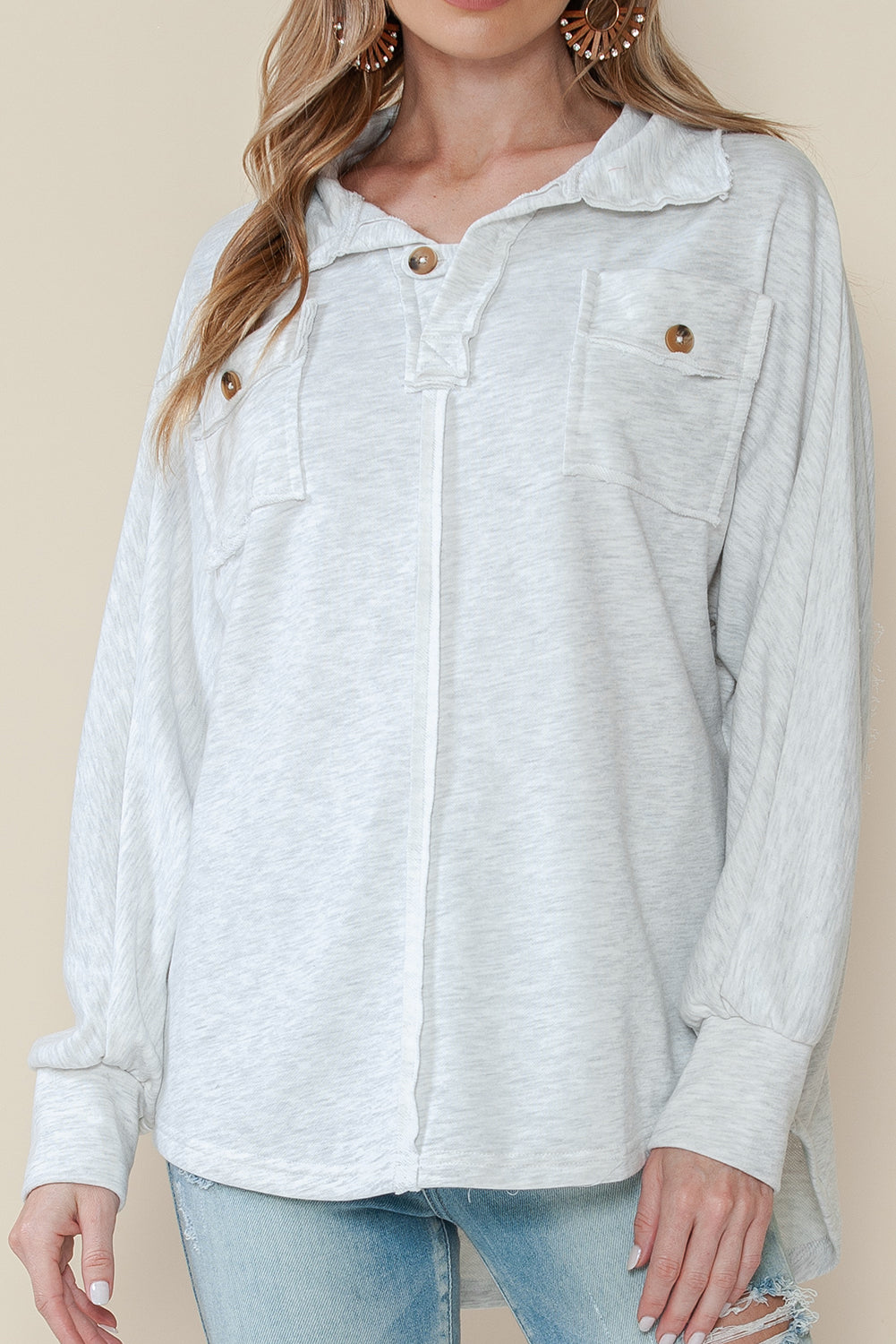 Gray Exposed Seam Pockets Oversized Sweatshirt