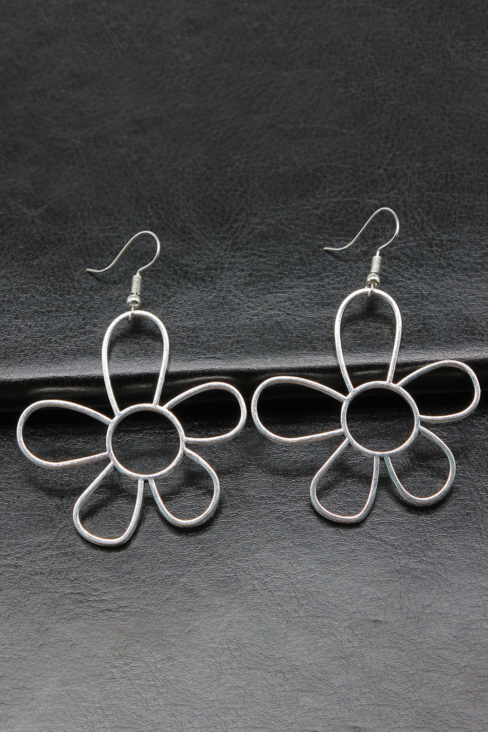 Silvery Alloy Hollowed Flower Hook Earrings