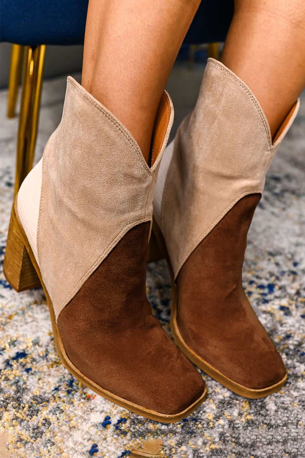 Black Colorblock Suede Heeled Ankle Booties