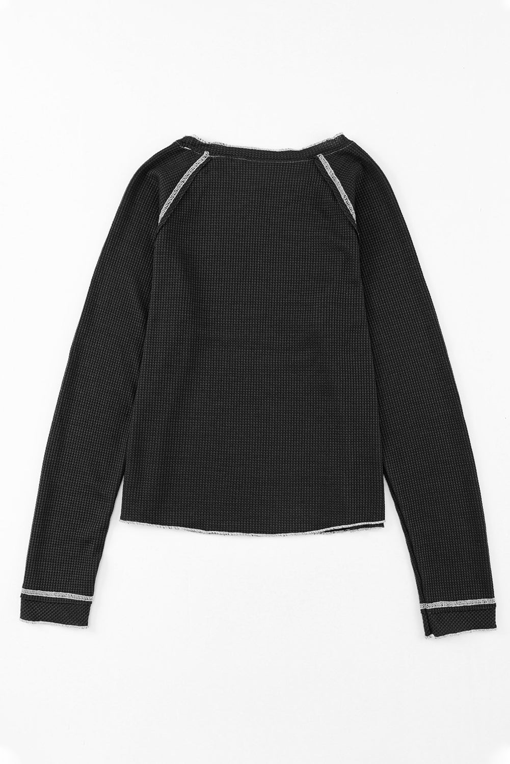 Black Textured Crewneck Long Sleeve Top