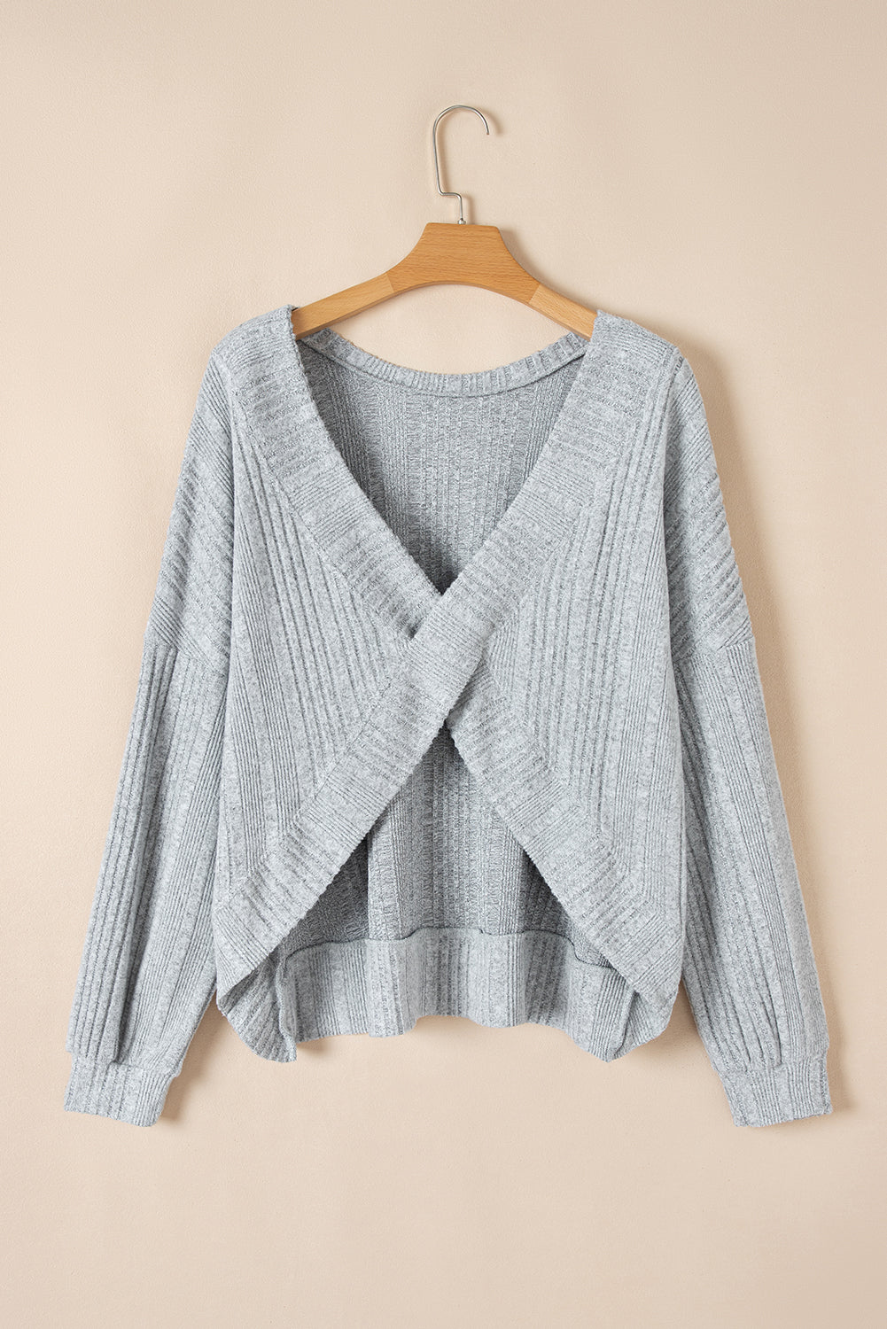 Light Grey Ribbed Backless Drop Sleeve Top