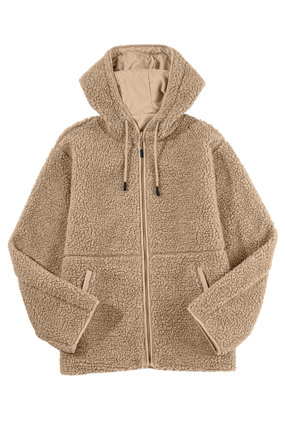 Medium Grey Fleece Zip Up Drawstring Hooded Pocketed Jacket