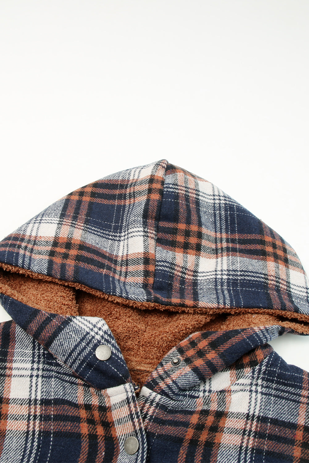 Black Snap Button Sherpa Lined Hooded Flannel Jacket