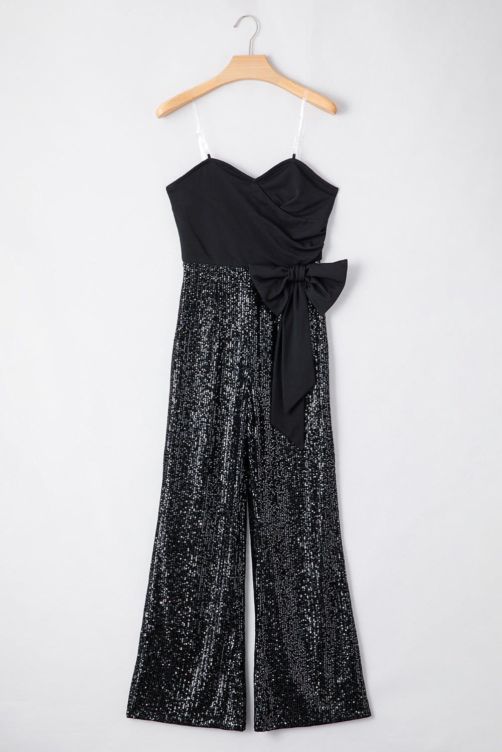 Black Sequin Tube Top Bowknot Wide Leg Jumpsuit