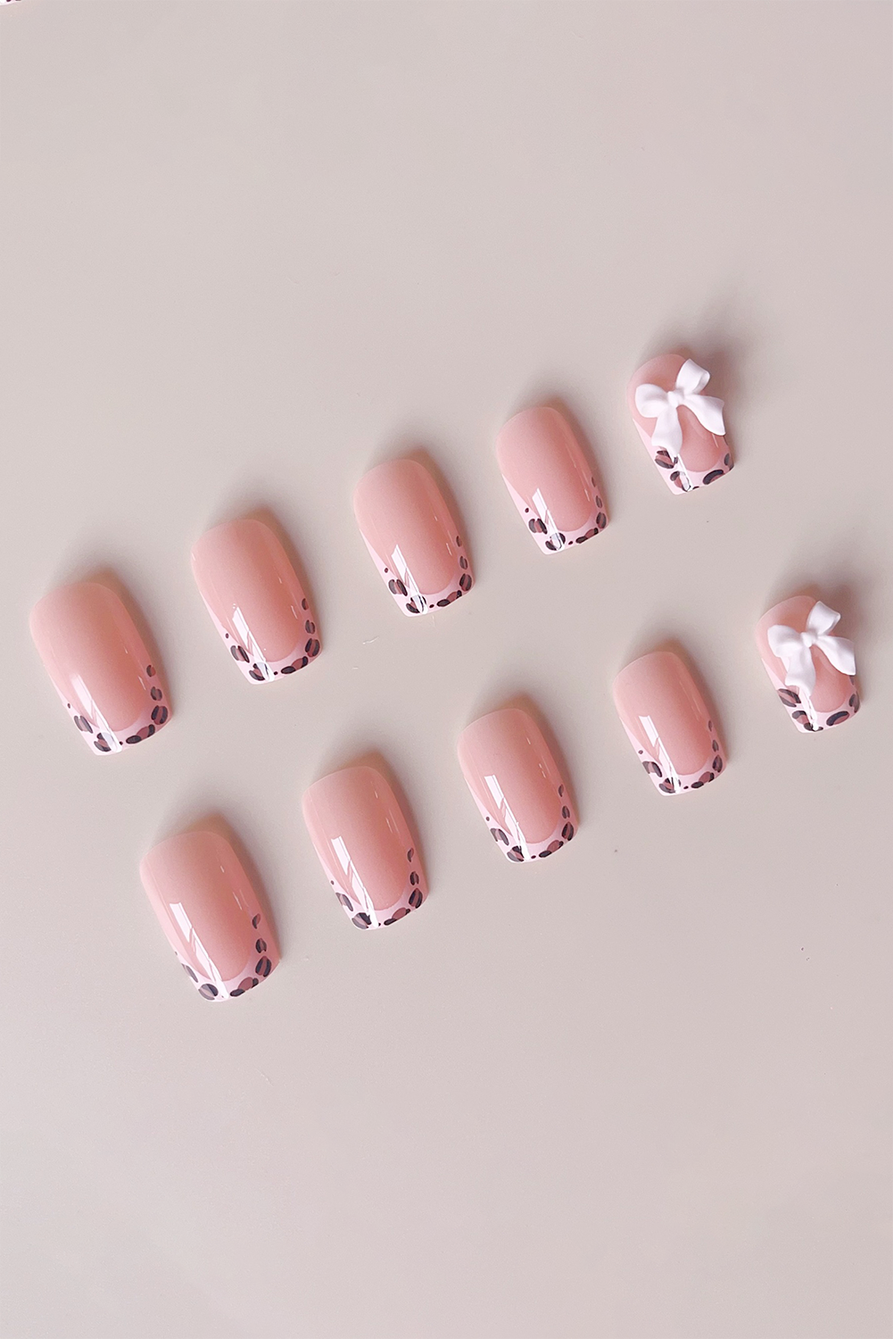 Pink Nail Leopard Print Bow Square Nail Tips