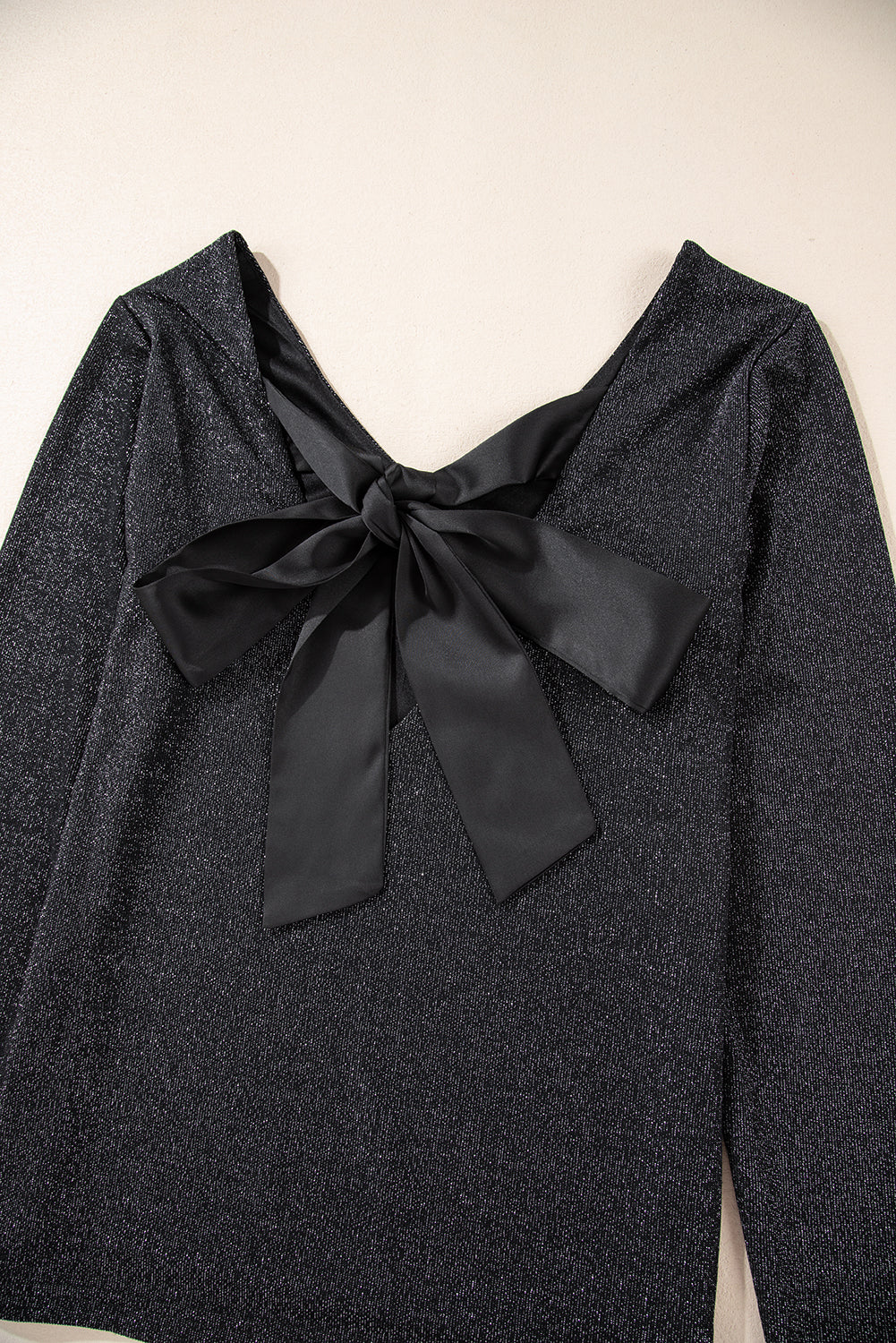 Black Metallic Bowknot Backless V Neck Top