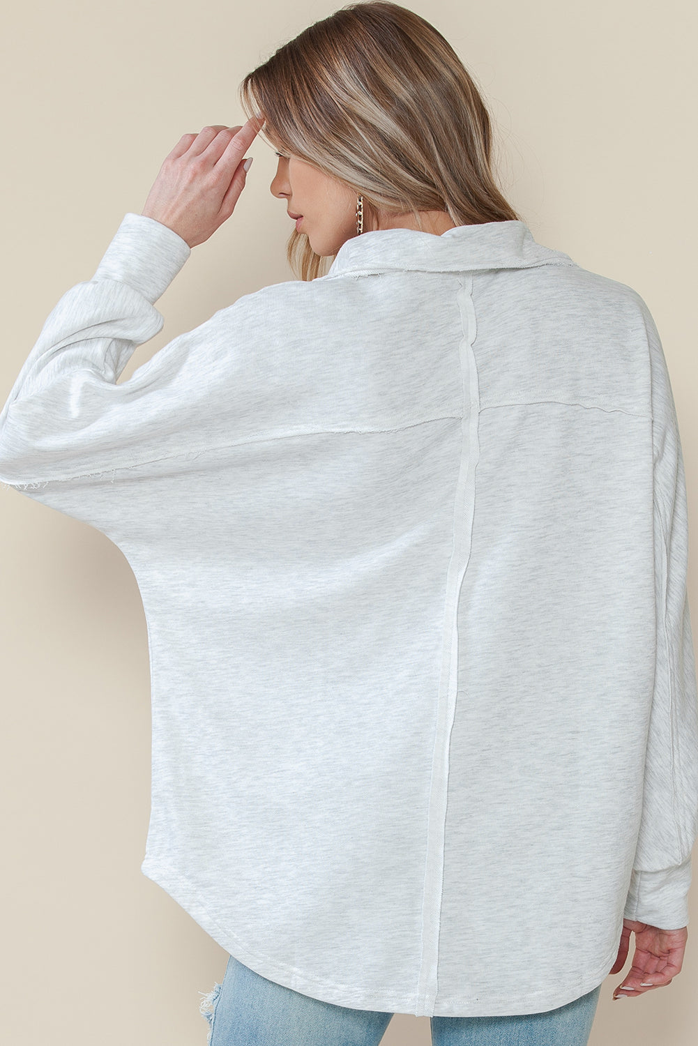 Gray Exposed Seam Pockets Oversized Sweatshirt