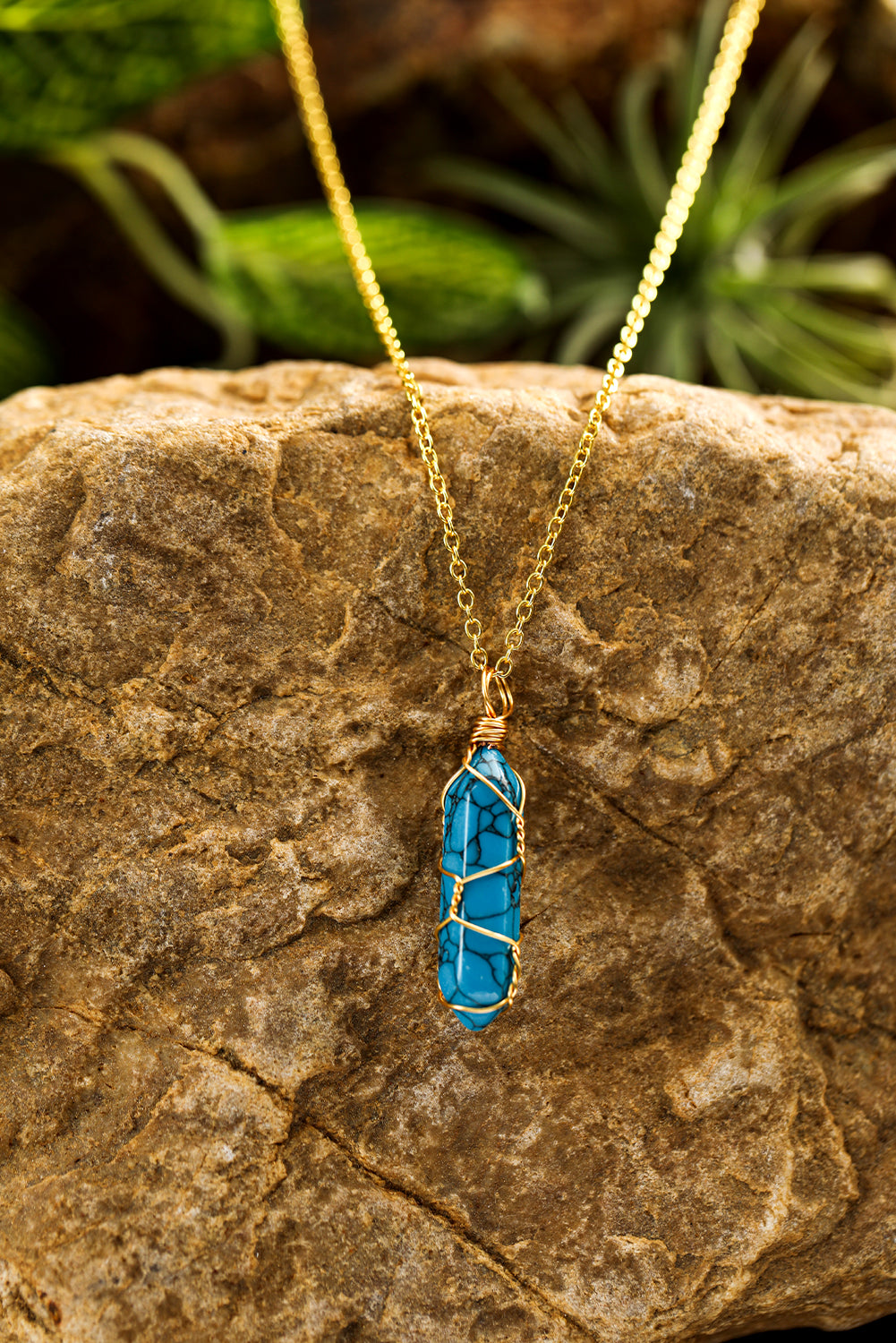 Blue Wire Wrapped Turquoise Pendant Necklace