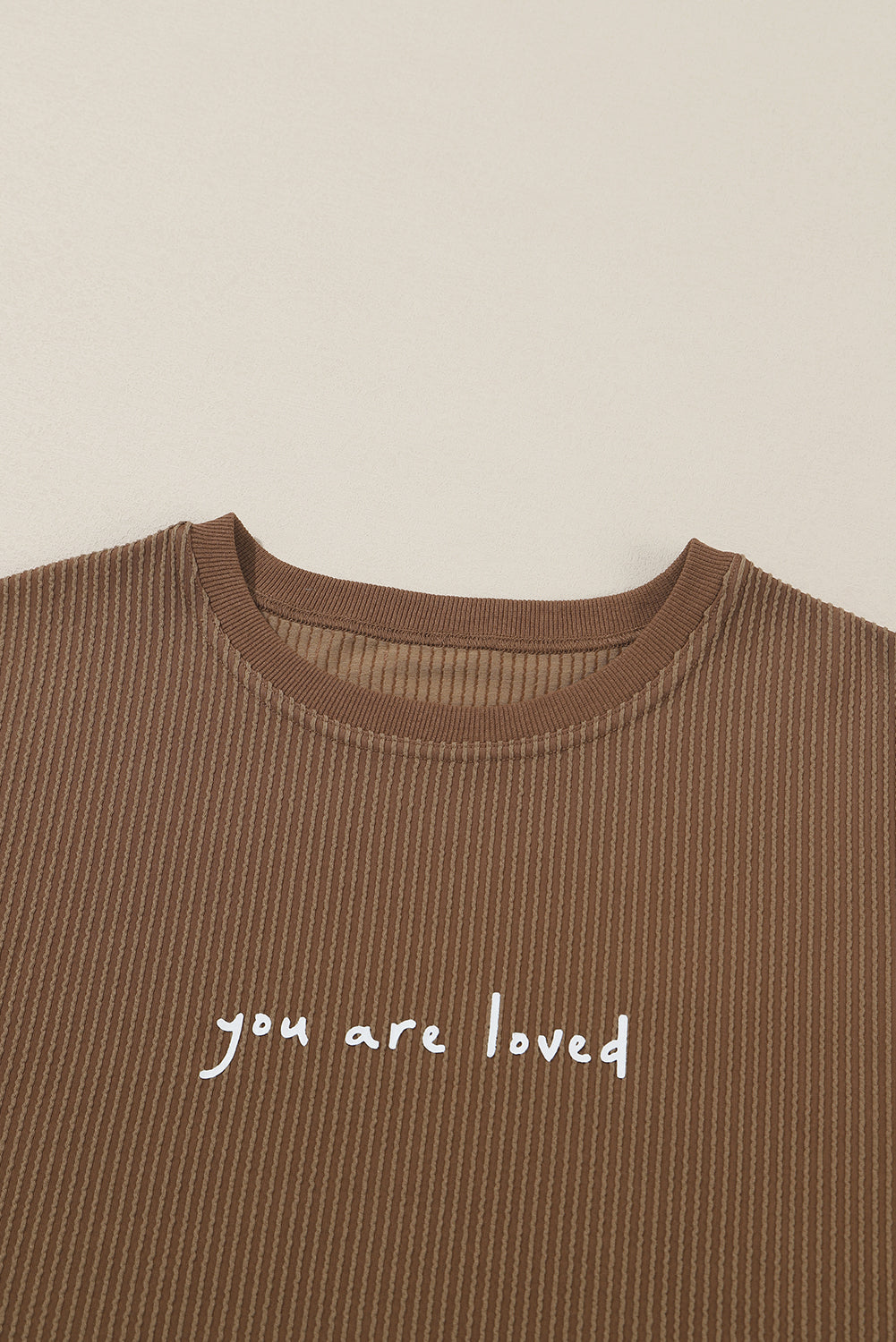 Khaki You Are Loved Print Crinkle Rib Sweatshirt