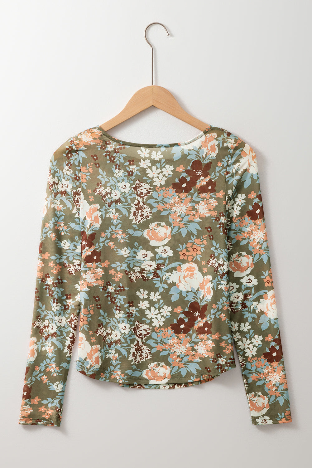 Black Allover Floral Print Mesh Long Sleeve Top