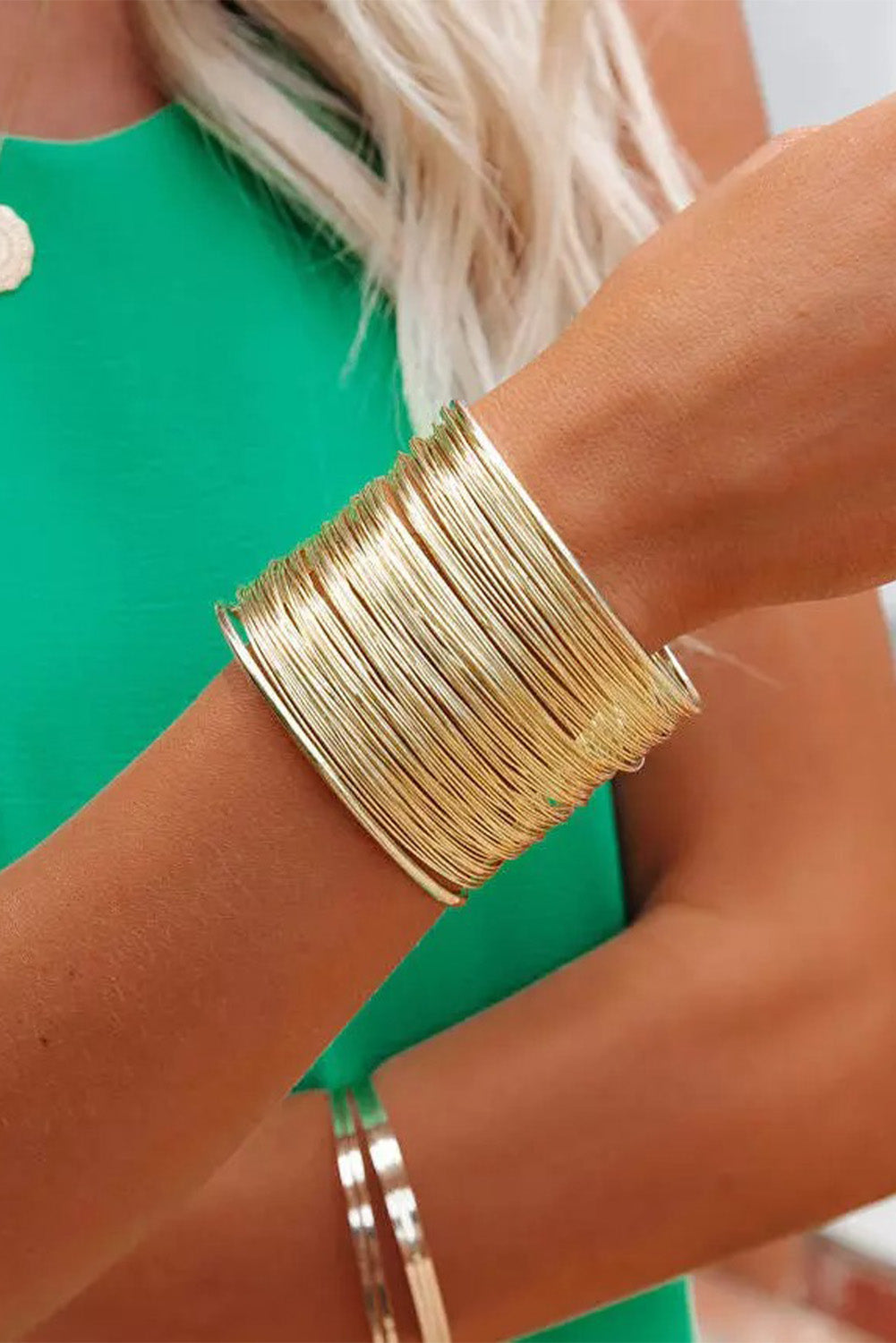 Gold Casual Metal Open Cuff Layered Wire Bracelet