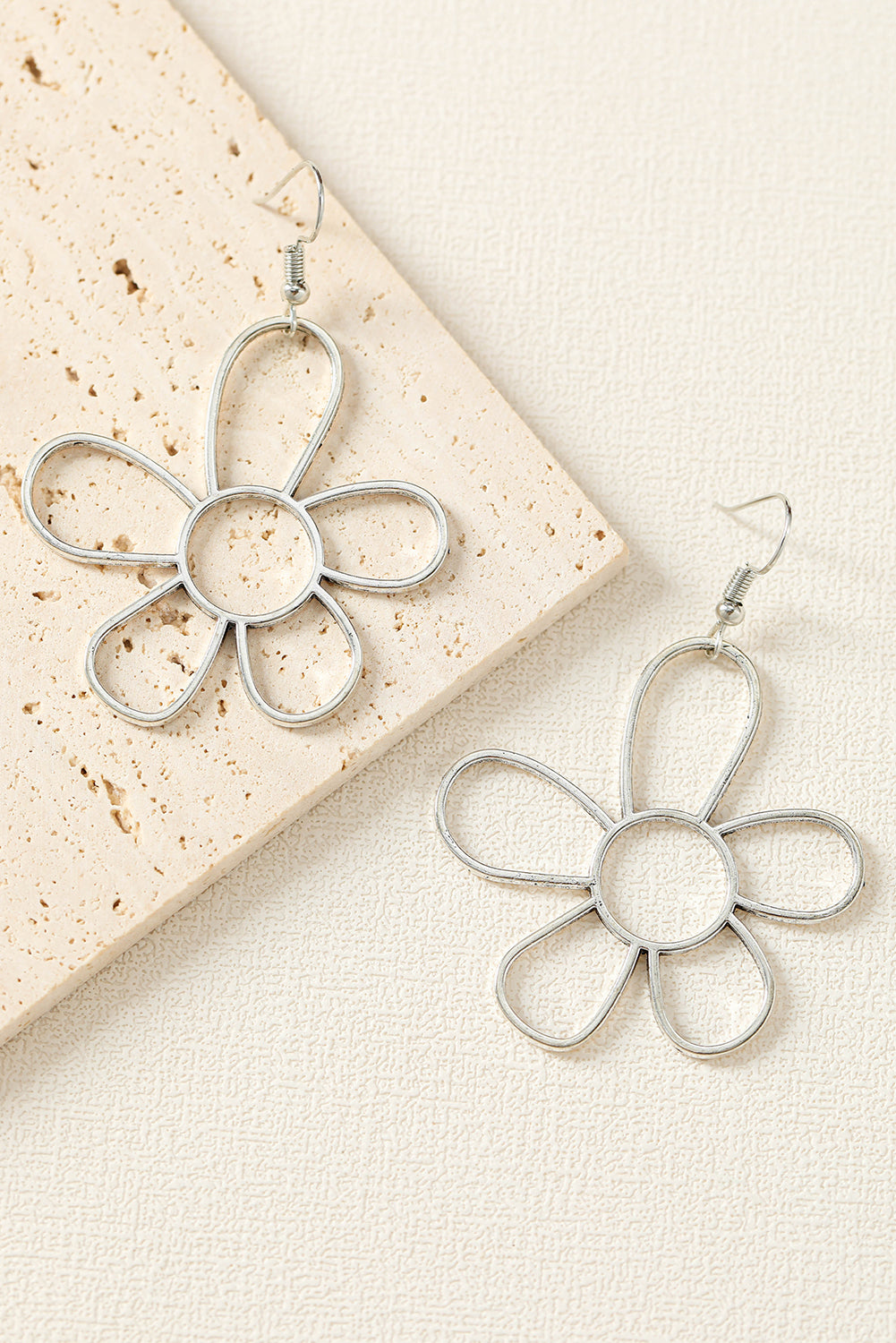 Silvery Alloy Hollowed Flower Hook Earrings