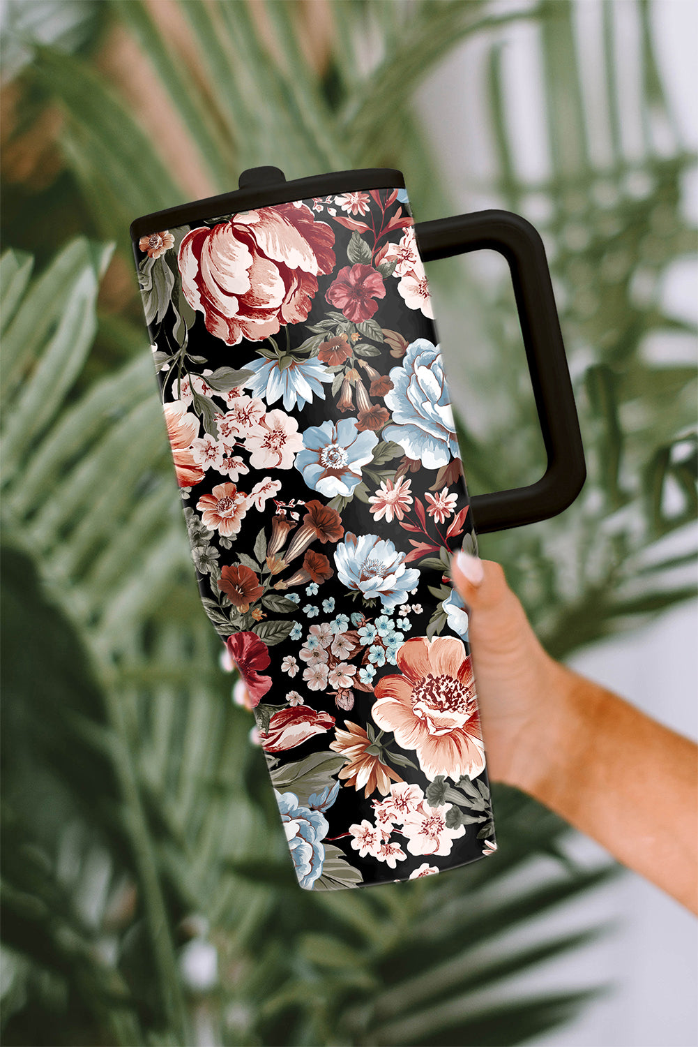 Black Boho Floral Tumbler Cup