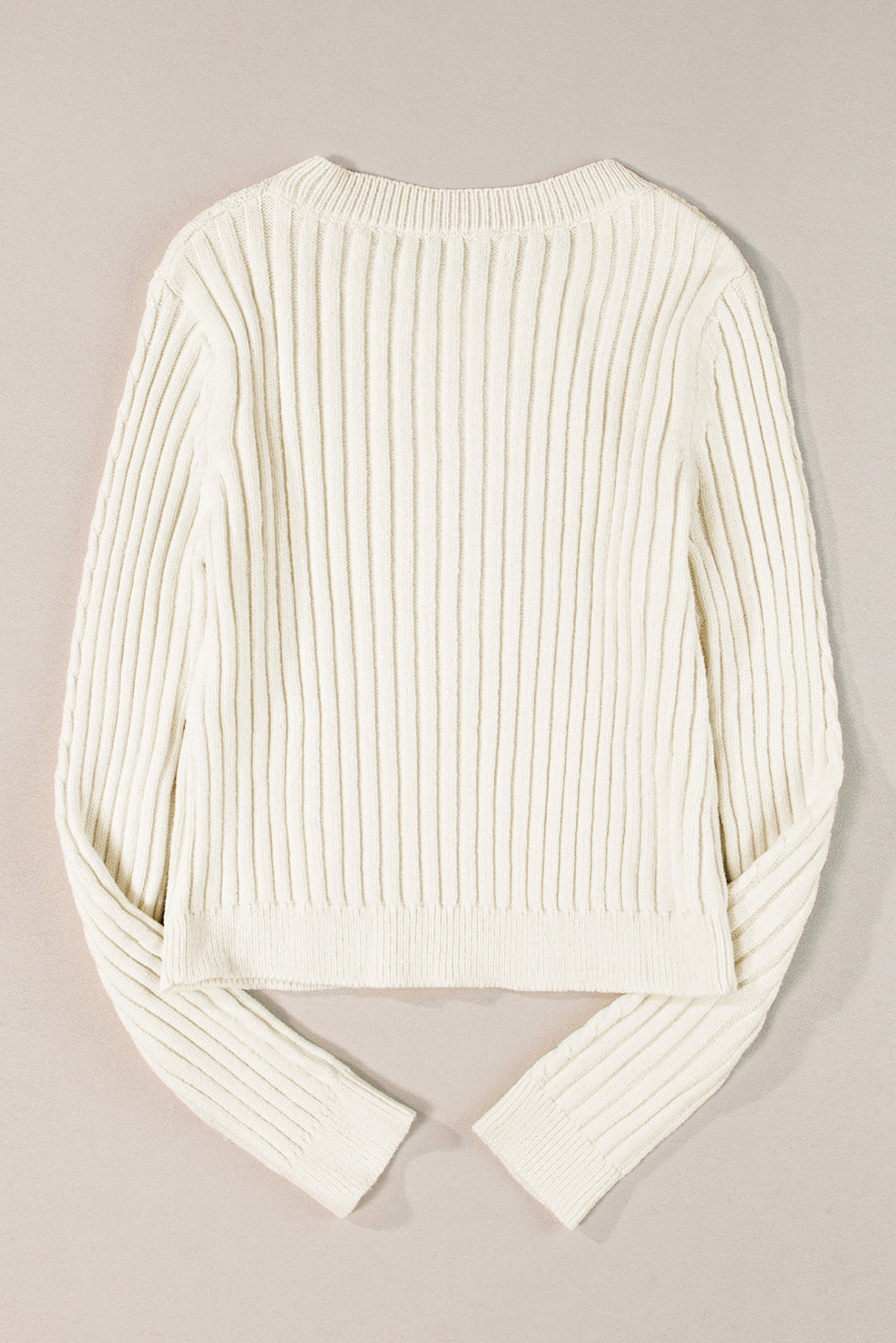 White Solid Color Cable Knit Cropped Sweater