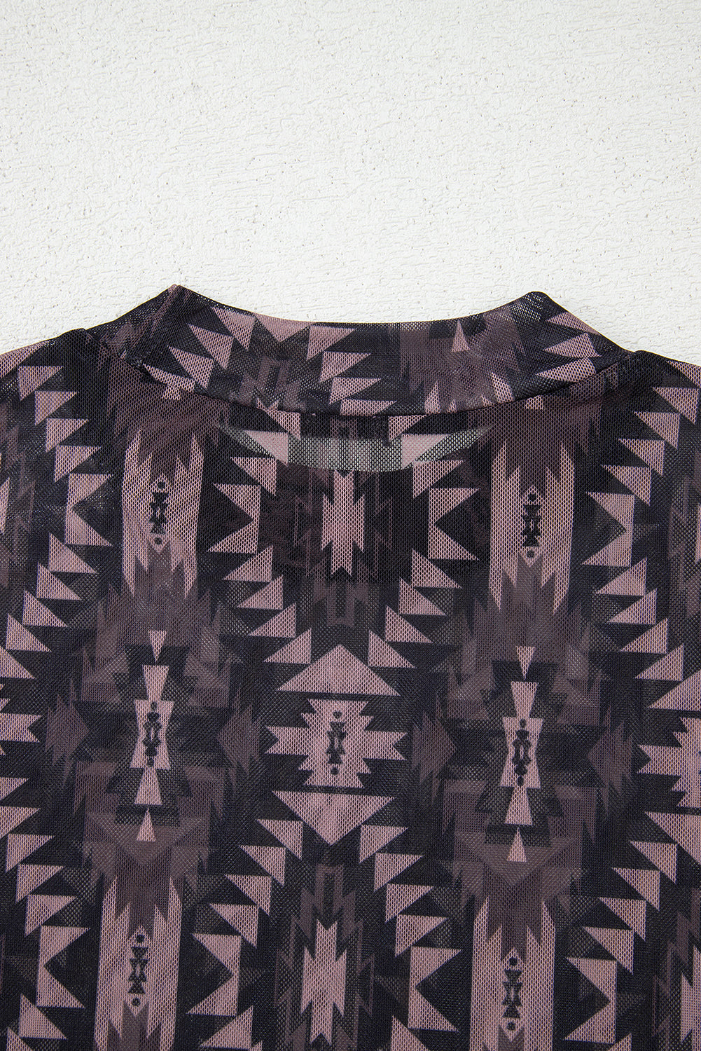 Brown Geometric Print Mock Neck Short Sleeve Mesh T Shirt