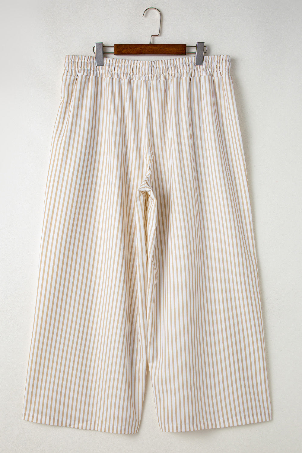 Khaki Striped Drawstring Waist Plus Size Wide Leg Pants