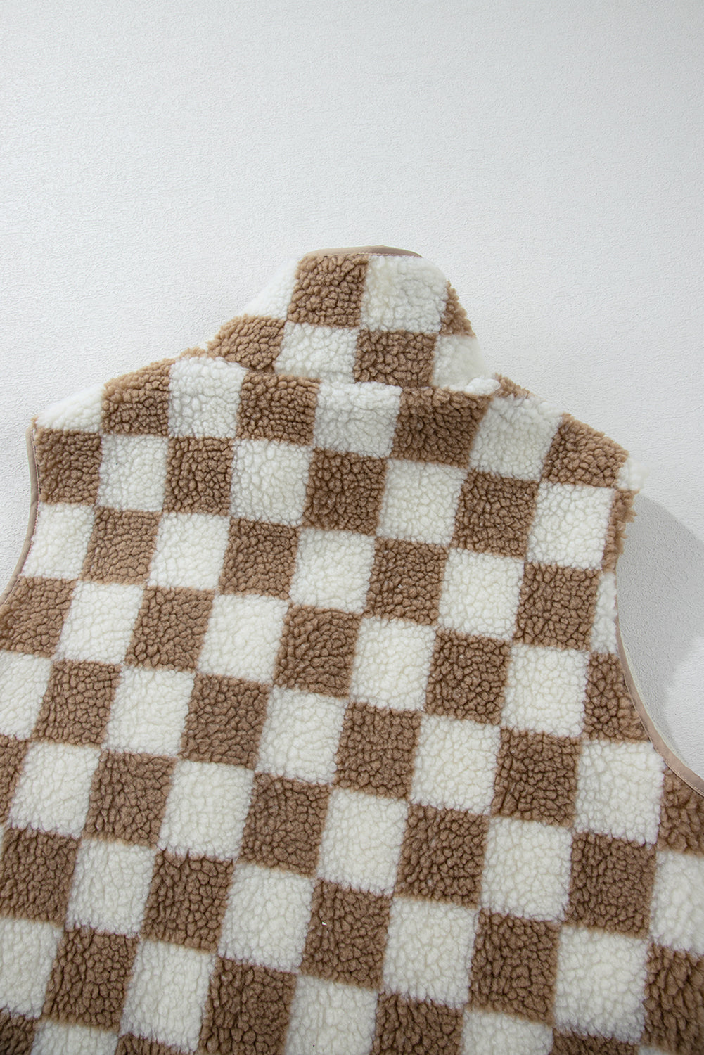 Black Checkered Sherpa Collared Jacket Vest