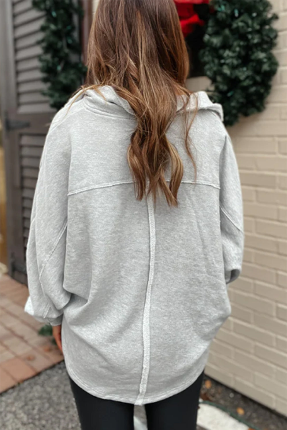 Gray Exposed Seam Pockets Oversized Sweatshirt