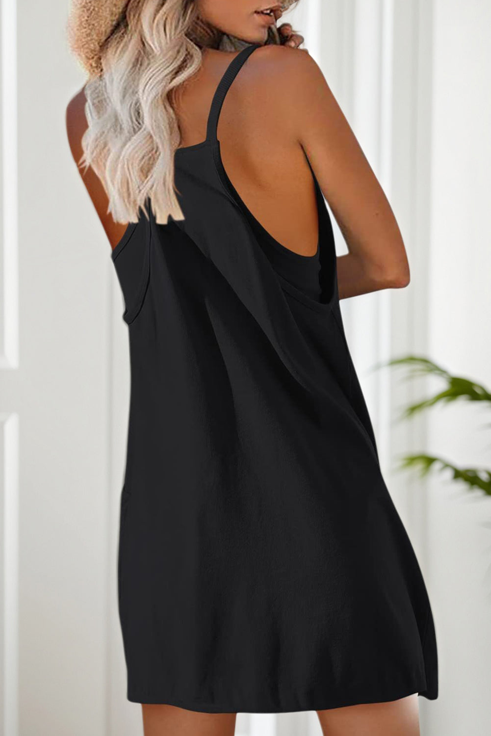 Black Athletics Sleeveless Mini Dress With Built in Shorts
