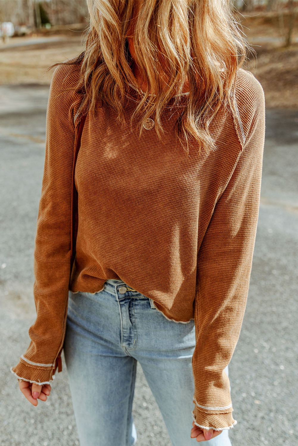 Black Textured Crewneck Long Sleeve Top