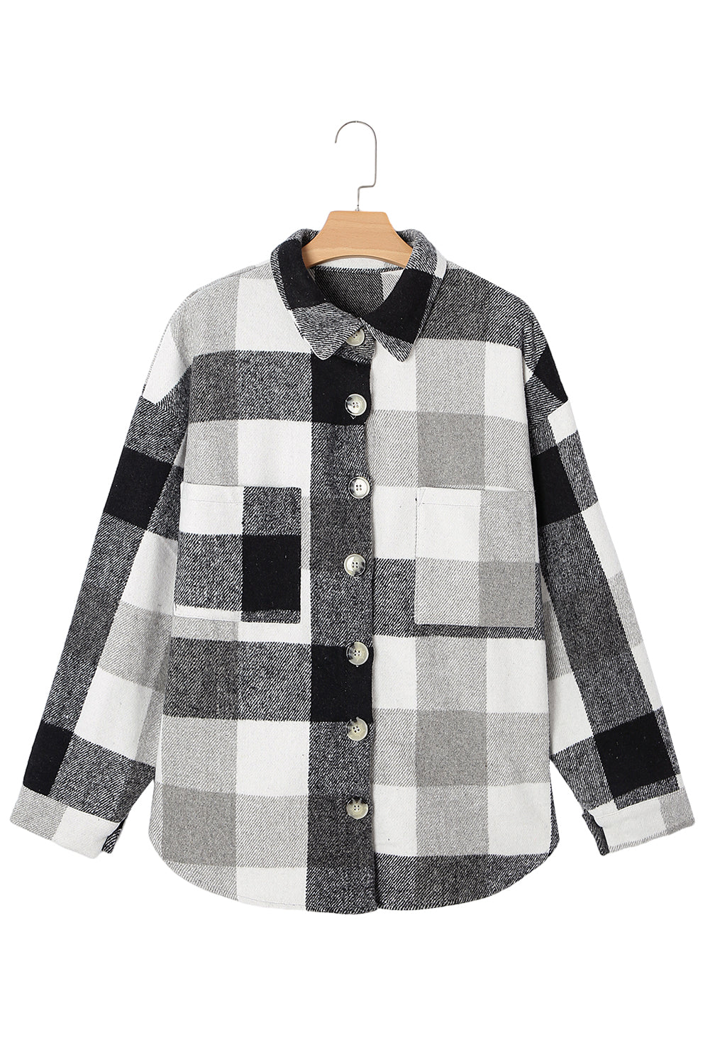 Gray Plus Size Checkered Button-Up Shacket