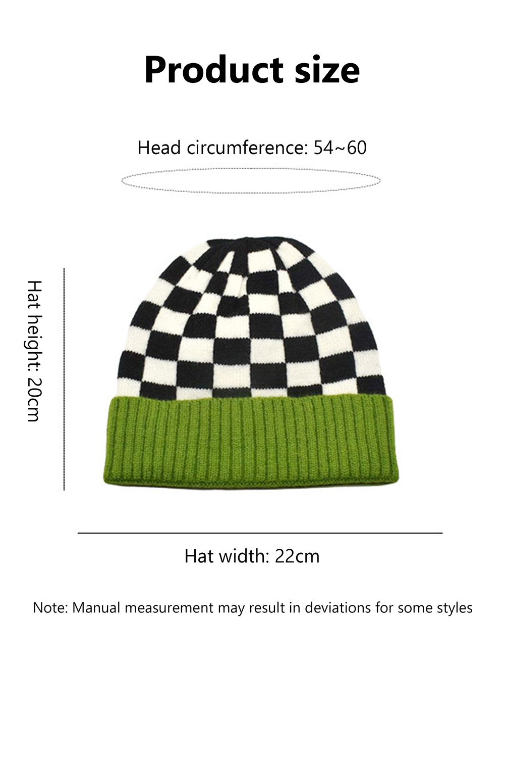 Spinach Green Checkered Color Block Unisex Winter Beanie Hat