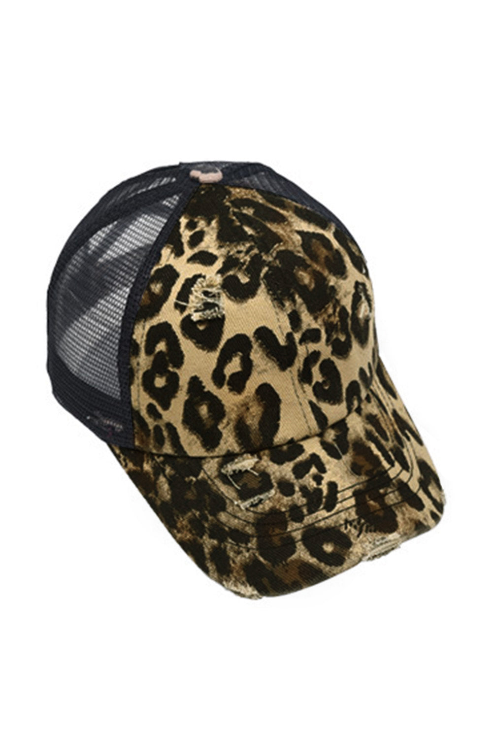 Black Leopard Printed Mesh Splicing Baseball Cap