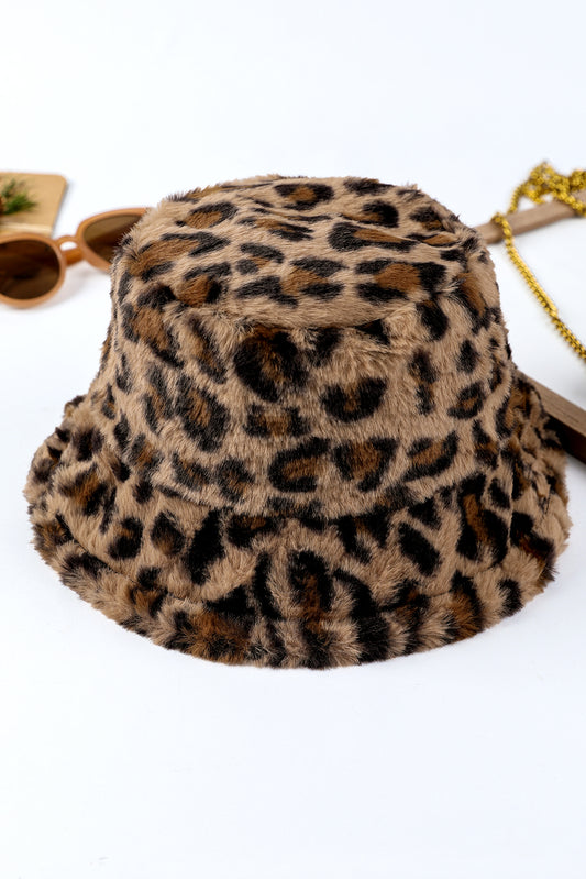 Thai Curry Leopard Plush Wide Brim Winter Fisherman Hat