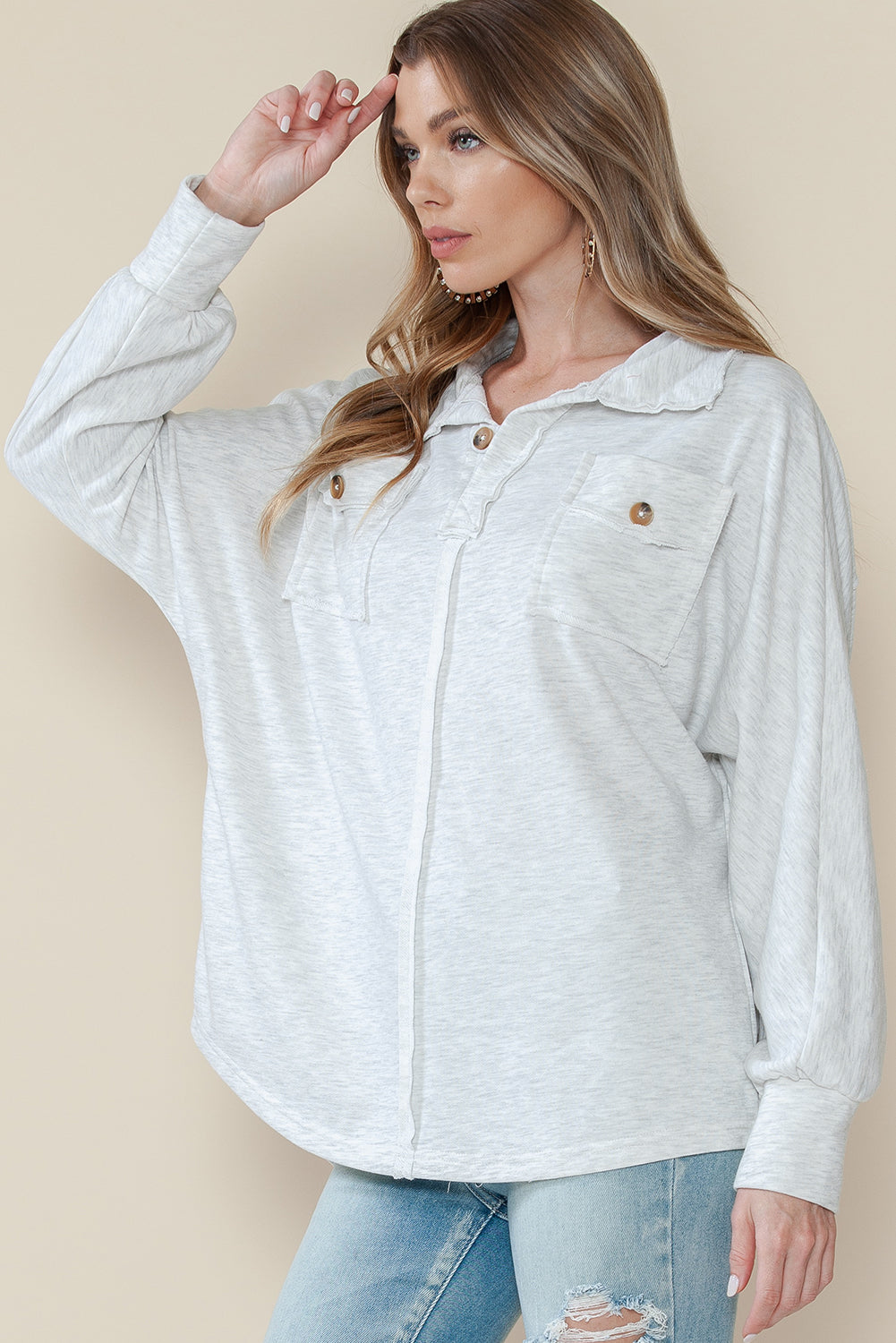 Gray Exposed Seam Pockets Oversized Sweatshirt