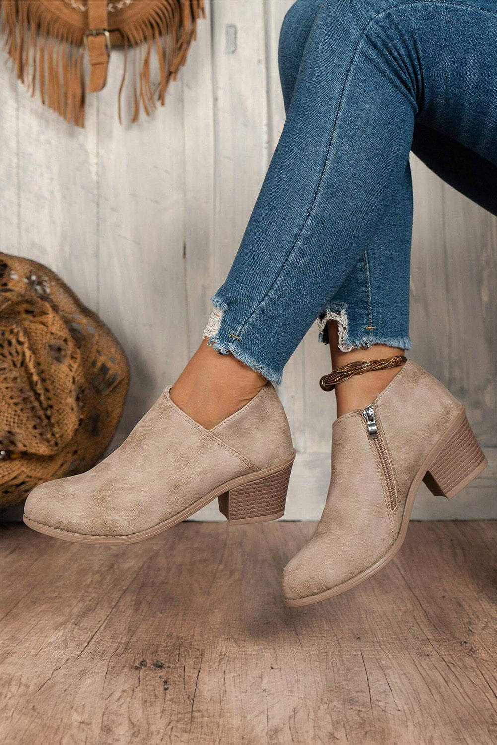 Philippine Gray Suede Ankle Boots