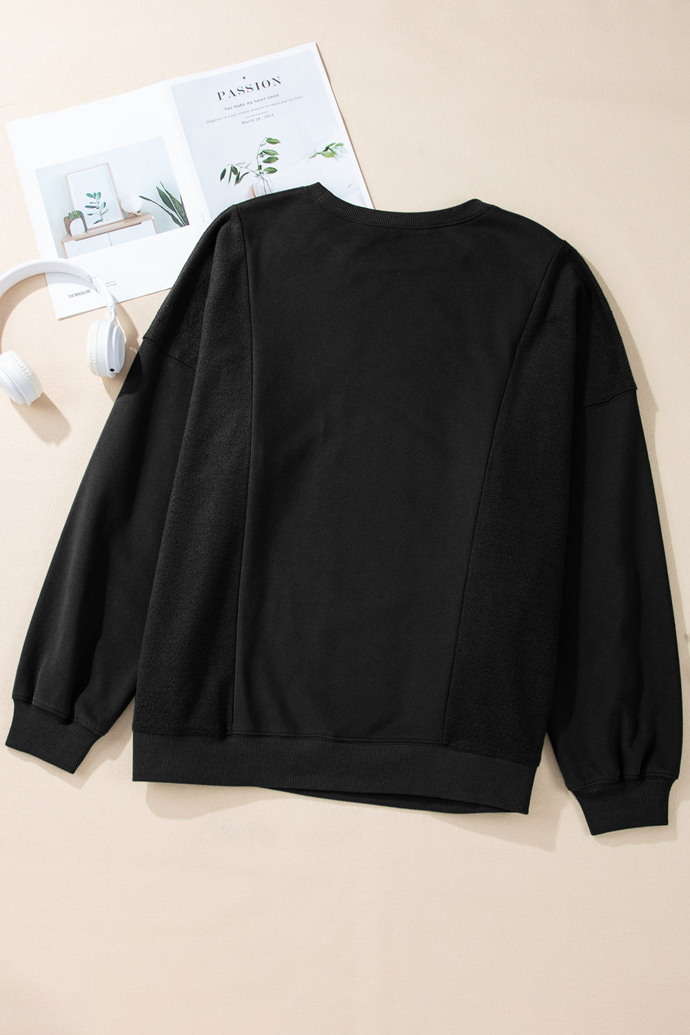 Black Loose Patchwork Crewneck Plus Size Sweatshirt